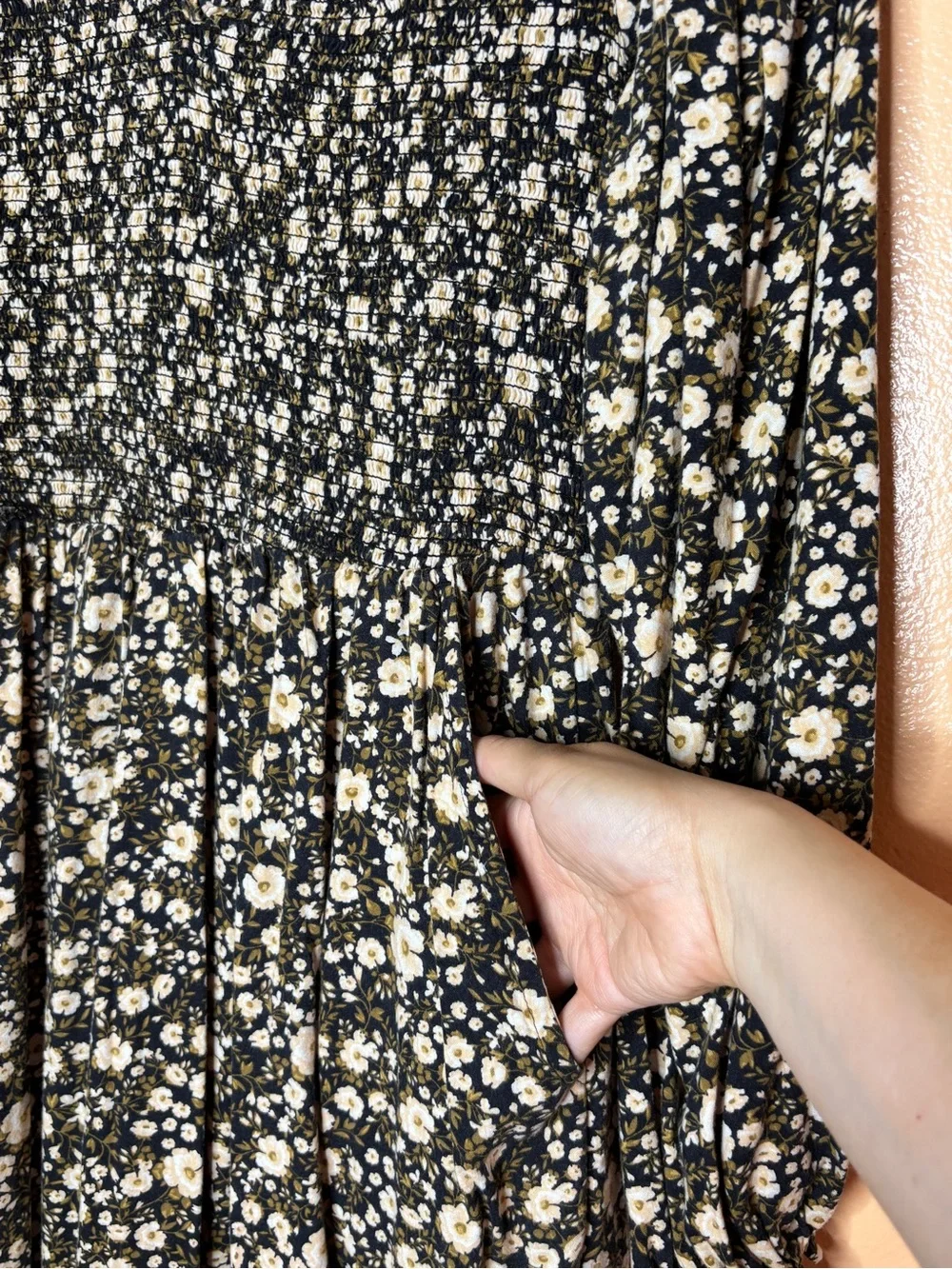 Old Navy Black Floral Long Sleeve Midi Dress